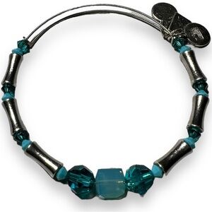 Alex and Ani Teal Blue and Silver Beaded Bangle Bracelet